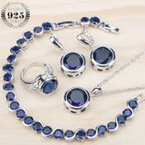 Vintage Blue Zirconia Jewelry set 925 Sterling Silver Necklace Bracelet Earrings