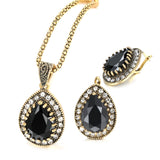 Vintage Black Stone Jewelry Sets Earrings Necklace For Women Jewelry