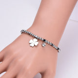 Unique Rhinestone Silver Bracelet Minimalism Clover For Women Jewelry