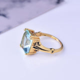 Vintage Aquarmarine Gemstone Ring 14K Yellow Gold Women Engagement Jewelry