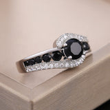 Dazzling Black Zircon Wedding Ring Women Gemstone Classic Jewelry