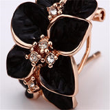 Enamel Flower Jewelry Set Rose Gold Black for Women Wedding Jewelry