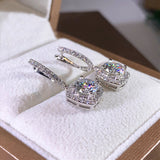 Square Sapphire Bridal Drop Earrings Engagement Jewelry Fine Gift