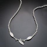 Gray Leaf Flower Jewelry Set Silver Choker Necklace Dangle Earrings