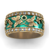 Natural Gemstone Butterfly Ring Women Exquisite White Sapphire Wedding Jewelry