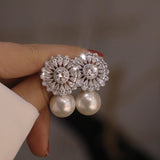 Vintage Pearl Stud Earrings For Women Fine Jewelry