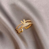 Vintage Titanium Steel Rose Gold Double Letter Ring For Woman Jewelry