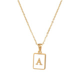 Square Natural Shell Initial Letters Pendant Chain Necklace 18K Golden Jewelry