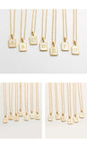 Square Natural Shell Initial Letters Pendant Chain Necklace 18K Golden Jewelry