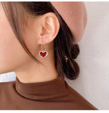 Vintage Red Heart Hook Earrings for Women Gold Hanging Dangle Jewelry
