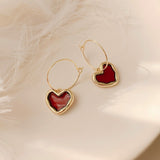 Vintage Red Heart Hook Earrings for Women Gold Hanging Dangle Jewelry