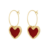 Vintage Red Heart Hook Earrings for Women Gold Hanging Dangle Jewelry