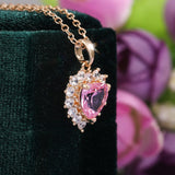Pink Heart Zircon Pendant Necklace Women Engagement Bridal Jewelry