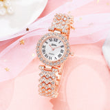 Luxury Rose Gold Watch Quartz Wristwatch Bracelet Diamond Jewelry