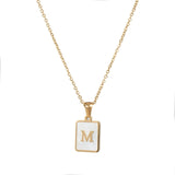 Square Natural Shell Initial Letters Pendant Chain Necklace 18K Golden Jewelry