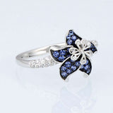 Luxury gem flower ring in 925 sterling silver with blue and white zircon stones