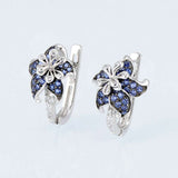 Luxury gem flower earrings set in 925 sterling silver with blue and white zircon stones