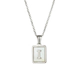 Square Natural Shell Initial Letters Pendant Chain Necklace 18K Golden Jewelry