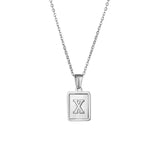 Square Natural Shell Initial Letters Pendant Chain Necklace 18K Golden Jewelry