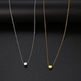 Square Cube Pendant Chain Necklace Stainless Steel Choker For Women Jewelry
