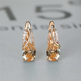 Oval Zircon Gemstone Hoop Earrings Rose Gold Engagement For Women Jewelry