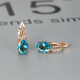 Oval Zircon Gemstone Hoop Earrings Rose Gold Engagement For Women Jewelry