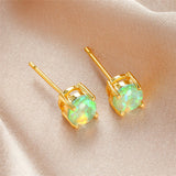 Vintage Fire Opal Stud Earrings For Women 14K Yellow Gold Wedding Jewelry