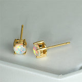 Vintage Fire Opal Stud Earrings For Women 14K Yellow Gold Wedding Jewelry
