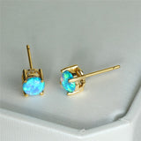 Vintage Fire Opal Stud Earrings For Women 14K Yellow Gold Wedding Jewelry