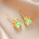 Vintage Fire Opal Stud Earrings For Women 14K Yellow Gold Wedding Jewelry