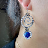 Vintage Silver Resin Gemstone Drop Earrings For Women Tribal Jewelry