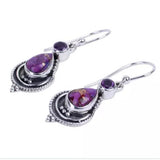Vintage Silver Resin Gemstone Drop Earrings For Women Tribal Jewelry
