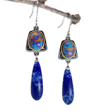 Vintage Silver Resin Gemstone Drop Earrings For Women Tribal Jewelry