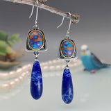 Vintage Silver Resin Gemstone Drop Earrings For Women Tribal Jewelry