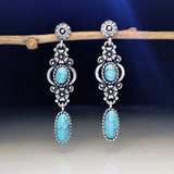Vintage Silver Resin Gemstone Drop Earrings For Women Tribal Jewelry