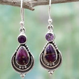 Vintage Silver Resin Gemstone Drop Earrings For Women Tribal Jewelry