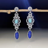 Vintage Silver Resin Gemstone Drop Earrings For Women Tribal Jewelry