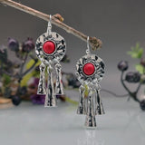 Vintage Silver Resin Gemstone Drop Earrings For Women Tribal Jewelry