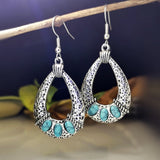Vintage Silver Resin Gemstone Drop Earrings For Women Tribal Jewelry