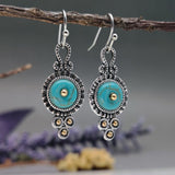Vintage Silver Resin Gemstone Drop Earrings For Women Tribal Jewelry