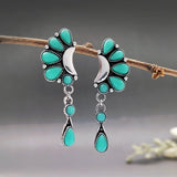 Vintage Silver Resin Gemstone Drop Earrings For Women Tribal Jewelry