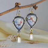 Vintage Silver Resin Gemstone Drop Earrings For Women Tribal Jewelry