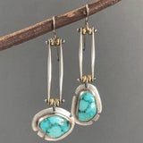 Vintage Silver Resin Gemstone Drop Earrings For Women Tribal Jewelry