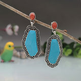 Vintage Silver Resin Gemstone Drop Earrings For Women Tribal Jewelry