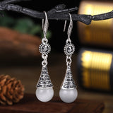 Vintage Hanging Pearl Drop Earrings For Women Retro Silver Jewelry
