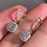 Square Sapphire Bridal Drop Earrings Engagement Jewelry Fine Gift