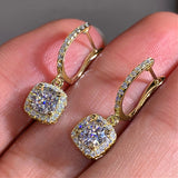 Square Sapphire Bridal Drop Earrings Engagement Jewelry Fine Gift