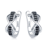Round Black Spinel Engagement Bow Hoop Earrings for Women Silver Jewelry