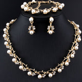 Vintage Pearl Bridal Jewelry Sets Necklace Earring for Women Party Gift Costume