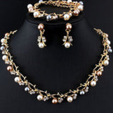 Vintage Pearl Bridal Jewelry Sets Necklace Earring for Women Party Gift Costume